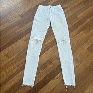 Topshop White Ripped Leigh Skinny Jeans size 25